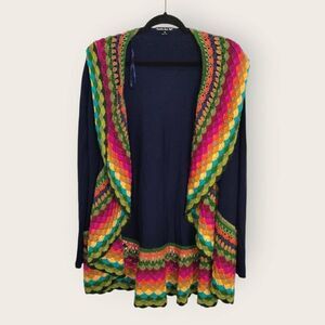 Double Zero Open Cardigan Womens Medium Black Jersey Crochet Cottagecore‎ Cozy